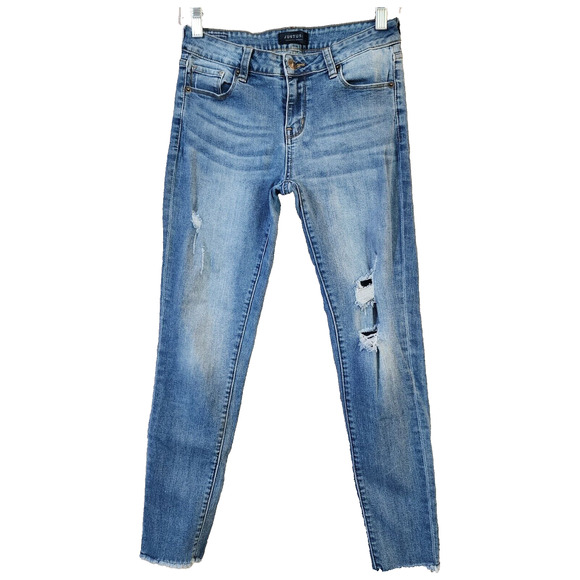 Just USA Womens Skinny Jeans Size 5 Blue Distressed Cut Off Raw Edge Mid Rise - Picture 1 of 9